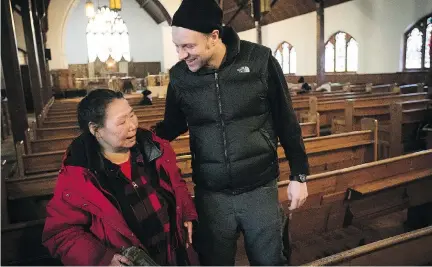  ?? PIERRE OBENDRAUF FILES ?? David Chapman, acting director of The Open Door shelter, with Lucie Partridge. Less than two months remain on the shelter’s lease at St. Stephen’s Anglican church and a spokespers­on for Denis Coderre says the mayor is hoping to find a new location for...