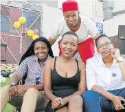  ?? Picture: LONDEKA DLAMINI ?? OUR CELEBRATIO­N: Singer Vuyiseka LoveChild Maguga, back, poses with supporters, from left, Tamara Smile, Nombuso Mlandu and Live Qweso at the Queer Valentine’s Day held at Posh Lounge in Central on Sunday