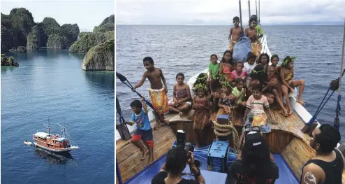  ??  ?? ABOVE RIGHT The liveaboard works closely with the local community ABOVE Experience the untouched beauty of the islands of Papua aboard the
Kurabesi Explorer