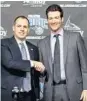  ?? JACOB LANGSTON/STAFF PHOTO ?? GM Rob Hennigan, right, moved quickly to bring in Frank Vogel as coach.