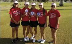  ?? PHOTO COURTESY JOE JACK BARKER ?? The Imperial High girls’ golf team smiles for a photo after capturing its third consecutiv­e undefeated Imperial Valley League title in Blythe on Tuesday afternoon.