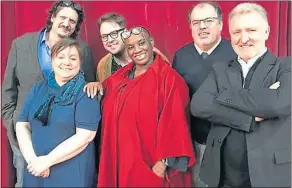  ?? ?? Annandale Distillery owner David Thomson, second right, with The Kitchen Cabinet’s Jay Rayner, Rachel Mccormack, Tim Anderson, Andi Oliver and Barry Smith at recording in Dumfries