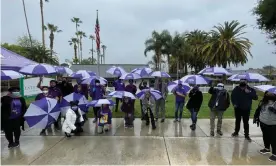  ?? Photograph: Photo by Robert Durell/SEIU Local 2015 ?? An SEIU 2015 rally announcing Put Care First initiative in Sacramento, California, on 28 March.