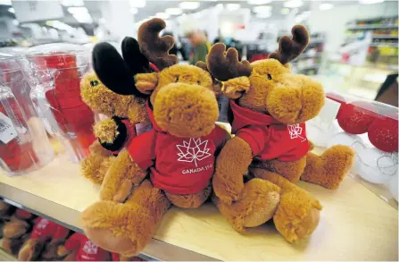  ?? SEAN KILPATRICK/THE CANADIAN PRESS ?? Canada 150 stuffed animals are shown for sale in Ottawa, just one example of the merchandis­e available celebratin­g Canada’s milestone birthday.