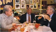  ?? Michael Macor / The Chronicle 2003 ?? In happier times: Joe O’Donoghue (left), then-Mayor Willie Brown and Terence Hallinan break bread together in 2003.