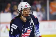  ?? CHRIS SZAGOLA — THE ASSOCIATED PRESS FILE ?? United States’ Hilary Knight looks on before a women’s hockey game against the Canada, Oct. 22, 2021, in Allentown, Pa.