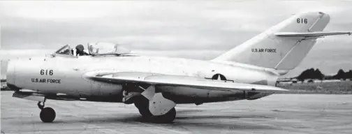  ?? ?? Lt. No Kim-Suk’s MiG-15, as seen here during testing by Wright Field’s Foreign Technology’s Branch, was not the first to be examined by the West. Six months before, a Polish defector delivered his MiG to Danish soil where it was thoroughly evaluated and then returned by ship two weeks later.