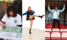  ??  ?? Left and right: Martine Rose and Mason Mount wearing Rose’s supporter’s shirt. Centre: Leah Williamson. Photograph: Rosie Marks/The Face