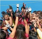  ??  ?? Japan players celebrate after their 2-1 win over New Zealand yesterday.