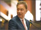  ?? Jessica Hill / Associated Press ?? Gov. Ned Lamont addresses the House and Senate at the state Capitol in Hartford on Thursday.