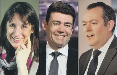  ??  ?? HEAVYWEIGH­T SUPPORT: Rachel Reeves and Michael Dugher have endorsed the Labour leadership bid of shadow health secretary Andy Burnham, centre.