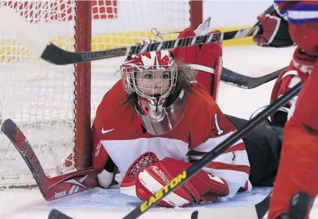  ?? JEAN LEVAC/OTTAWA CITIZEN ?? Shannon Szabados of Team Canada hopes to be in goal again for the gold-medal game at the 2014 Olympics. She’s in a fight for the starting job as Team Canada begins preparatio­n for the Games.