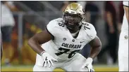  ?? ASSOCIATED PRESS FILE PHOTO ?? Former Colorado offensive lineman William Sherman (78) gets set at the line during the first half of a 2019game against Arizona State in Tempe, Ariz.