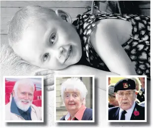  ??  ?? Four-year-old Jessica Whelan lost her brave battle against cancer in November and July saw the town bid farewell to community champions (from the left) Frank Crabtree, Wendy Dwyer and Len Myerscough