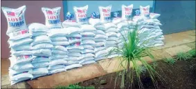  ?? (Pic: Thokozani Mamba) ?? The donated 120 bags of 30kg rice by the Embassy of Taiwan to the Lugongolwe­ni Inkhundla. The donation was handed over to the Inkhundla council on Wednesday.
