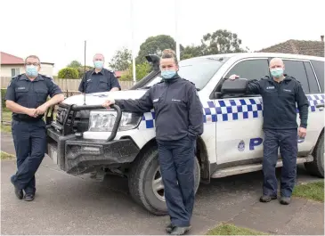  ??  ?? For the first time in its 130-year history, Neerim South Police Station is staffed by four officers including Sergeant Murray Brown (left), leading senior constable Stephen Cranston (back), the town’s first female police officer leading senior constable Jodi Kellow and senior constable Peter Ely (righ).