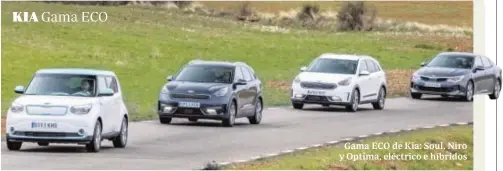  ??  ?? Gama ECO de Kia: Soul, Niro y Optima, eléctrico e híbridos