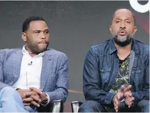  ??  ?? Anthony Anderson, left, and Kenya Barris talk to television critics in Beverly Hills last week.