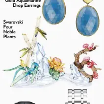  ??  ?? Swarovski Four Noble Plants Marco Bicego Lunaria 18k Yellow Gold Aquamarine Drop Earrings