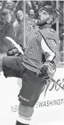  ?? NICK WASS/AP ?? Capitals defenseman Michal Kempny celebrates his goal during the first period Friday night against the Rangers.