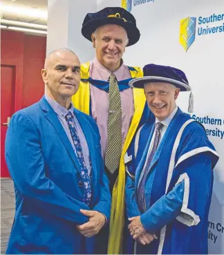  ?? Picture: SOUTHERN CROSS UNIVERSITY ?? Indigenous education specialist Professor Chris Sarra, Dr Ian Mackie and Southern Cross University Vice Chancellor Professor Adam Shoemaker.