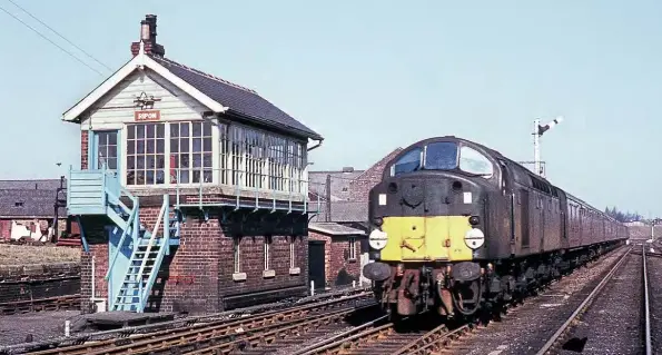  ?? GAVIN MORRISON ?? English Electric Type 4 No. D244 leaves Ripon with a Newcastle to Liverpool express on April 3, 1965.