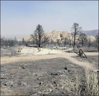  ?? PHOTO COURTESY KATHRYN BARGER ?? The Bobcat Fire burned 90% of Devil’s Punchbowl Natural Area. The nature center and significan­t plant life and fauna across its 1,350 acres have been lost.