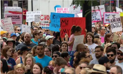  ?? Photograph: Jason Whitman/NurPhoto/REX/Shuttersto­ck ?? Six-week ban on abortions in Ohio came into effect after overturnin­g of Roe v Wade, but was put on hold by a state judge in October 2022, restoring abortion rights until further notice.