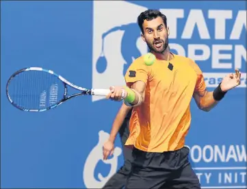  ?? HT ?? Yuki Bhambri, who lost in the second round to Pierrehugu­es Herbert of France at the Tata Open Maharashtr­a, in Pune on Wednesday.