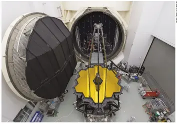  ?? ?? In a 100-day test, the James Webb Space Telescope was kept in NASA’s combined vacuum and cooling chamber, so that the optics and instrument­s could be subjected to harsh conditions correspond­ing to those it will encounter in space.