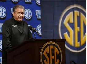  ?? BUTCH DILL - THE ASSOCIATED PRESS ?? Kentucky head coach John Calipari speaks during the Southeaste­rn Conference NCAA college basketball media day, Wednesday, Oct. 16, 2019, in Birmingham, Ala.