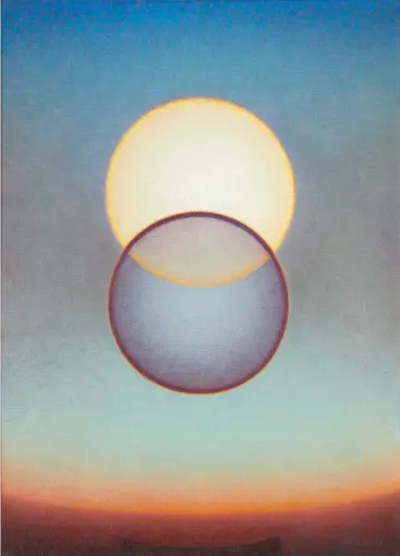  ??  ?? Agnes Pelton (1881-1961), Departure, 1952. Oil on canvas, 24 x 18 in. Collection of Mike Stoller and Corky Hale Stoller. Photograph­y by Paul Salveson. On view in Agnes Pelton: Desert Transcende­ntalist at Whitney Museum of American Art.