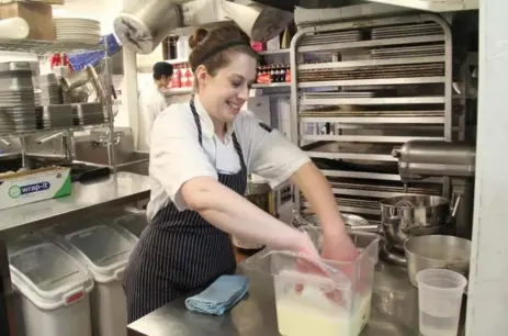  ?? COREY MINTZ PHOTOS ?? Mamakas pastry chef Cora James makes most of her desserts, such as this milk and honey ice cream, during “normal” working hours.