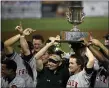  ?? ASSOCIATED PRESS FILE PHOTO ?? Members of the Frederick Keys celebrate after they defeated the Salem Avalanche in the deciding game of the 2007 Carolina League championsh­ip in Salem, Va.