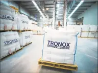  ?? Tronox / Contribute­d photo ?? A Tronox warehouse storing bulk bags of titanium dioxide. Tronox has reported sharply rising revenues for the fourth quarter and the entirety of 2019.