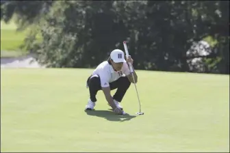  ?? Photos courtesy of Hart Golf ?? (Above) Hart’s Kai Miyata helped lead his team to victory during the Foothill League opener at the Knollwood Country Club, shooting 73 (+1) and leading Washington State commit Dylan Burcham by one stroke. (Below) Hart’s John Smith joined the team’s starting lineup alongside Jonah Escobar.