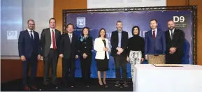  ?? (Miri Shimonovic­h/GPO) ?? REPRESENTA­TIVES OF nine government­s sign the D9 charter in Jerusalem on Thursday.