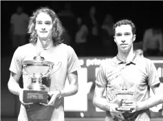  ??  ?? Winner Greece’s StefanosTs­itsipas (L) and second-placed Kazakhstan’s Mikhail Kukushkin pose with their trophies after the ATP Open 13 Provence tennis tournament in Marseille, southeaste­rn France. - AFP photo