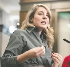  ?? ADRIAN WYLD / THE CANADIAN PRESS FILES ?? Minister of Foreign Affairs Mélanie Joly told Israel to
“take the win” when it shot down Iranian missiles.