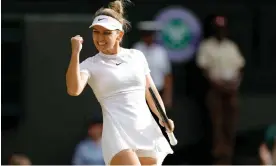  ?? Photograph: Tom Jenkins/The Guardian ?? Simona Halep celebrates after dispatchin­g Paula Badosa in the last 16 at Wimbledon.