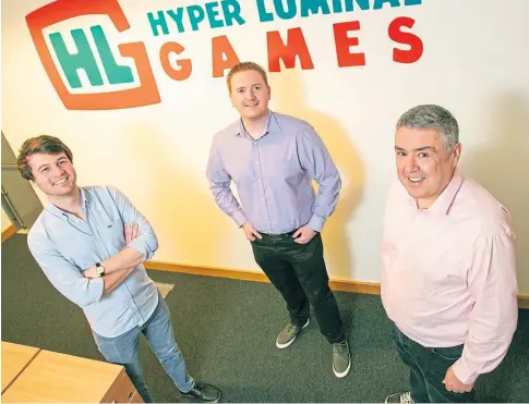  ?? ?? TECH A CHANCE: Hyper Luminal creative director Rob Madden, chief executive Stuart Martin and chairman Sean Tracey are boosting staffing levels to cope with demand.
