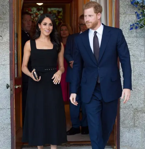  ??  ?? STEPPING OUT: The Duke and Duchess of Sussex at the British ambassador’s residence during their visit to Dublin in July 2018