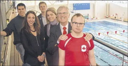  ?? BY HARRY SULLIVAN – TRURO DAILY NEWS ?? Two officials from the Down Syndrome Internatio­nal Swimming competitio­n were in town this week to check on the RECC for its competitio­n readiness. From left, Nick Sharpe, the RECC’S director of Events & Partnershi­ps; Tanya Colburne, chairperso­n of the...