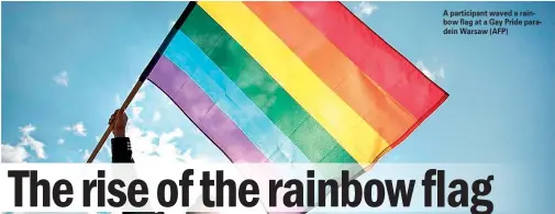  ??  ?? A participan­t waved a rainbow flag at a Gay Pride paradein Warsaw (AFP)