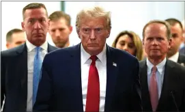  ?? TIMOTHY A. CLARY — AFP VIA GETTY IMAGES/TNS ?? Former President Donald Trump departs during a break in the civil fraud trial against the Trump Organizati­on, at the New York State Supreme Court in New York City in December.