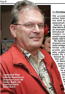 Family of acclaimed poet Rosenstock mourning a ‘prolific and restless ...