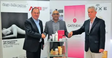  ?? PHOTO: SUPPLIED ?? Don Kourie, chief executive of Orleans; Khalid Abdulla, group chief executive of AEEI with Alasdair Neilson, previous owner of Orleans, celebratin­g a happy union.