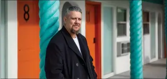  ?? NATHAN BURTON/Taos News ?? Taos Motel general manager Damian Cortez stands for a portrait Monday (Jan. 16). ‘We just wanna give it a nice feel when you come in, give it that home-feel,’ Cortez said. ‘It feels like somebody’s house, a little upscale.’