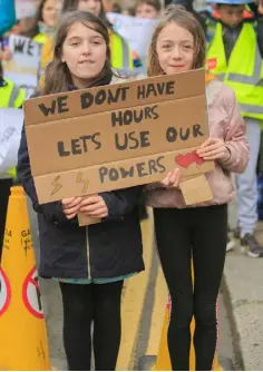  ??  ?? PROTEST: Students Layla McHugh and Katie Magee