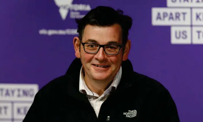  ??  ?? Premier Daniel Andrews announces the easing of some restrictio­ns on Sunday, saying Victorians had done ‘an amazing job’ during months of coronaviru­s lockdown. Photograph: Darrian Traynor/Getty Images